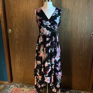 INC International Concepts Black Chiffon Sleeveless Floral Dress. Size 6